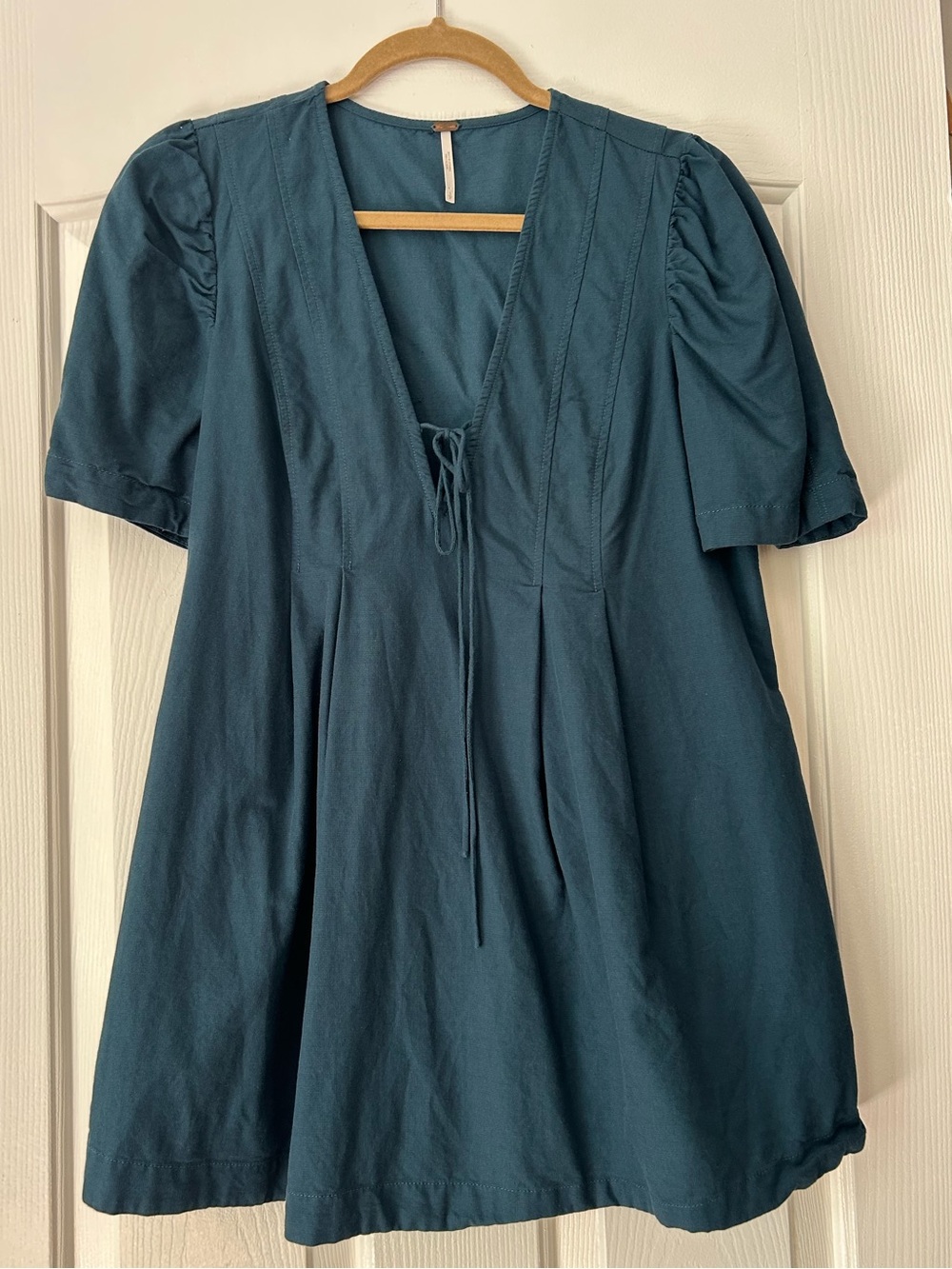Free People Teal V-Neck Tie-Front Tunic